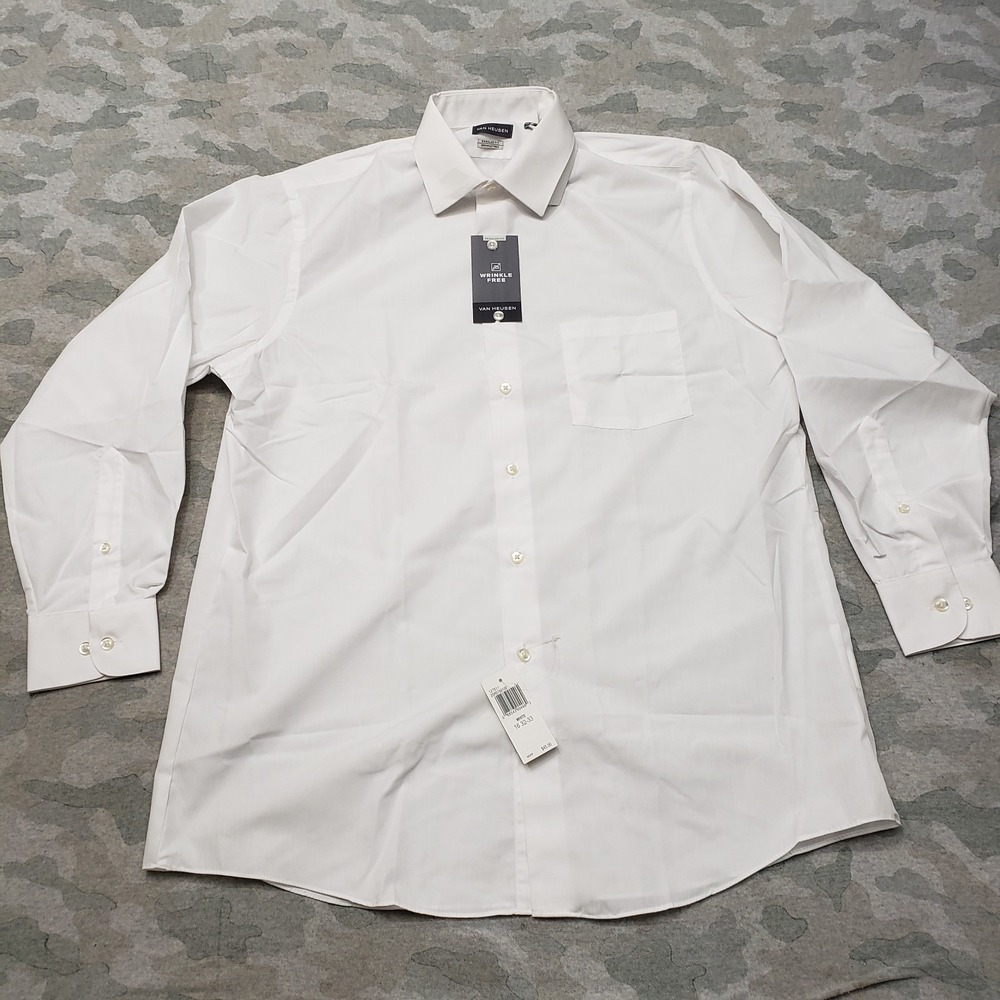 Van Heusen Shirt Mens Large White Regular Fit Wrinkle Free NWT